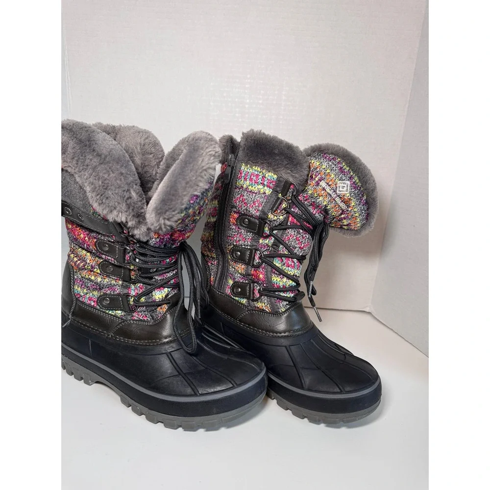 Dream Pairs Youth Girls Multicolor Knit Upper Waterproof Snow Boots - Size 4